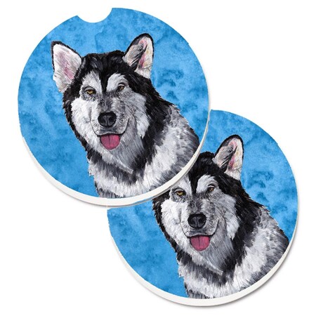 Carolines Treasures Blue Alaskan Malamute Set of 2 Cup Holder Car Coaster SC9507BUCARC
